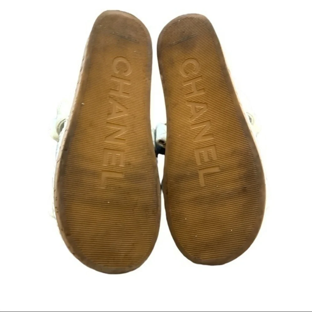 Chanel 21S Dad Ivory White Cord Rope CC Quilted Slide Strap Sandals Size 38
